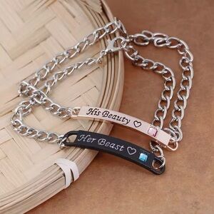 His Beauty & Her Beast Titanium And Stainless Steel Couples Bracelet Set